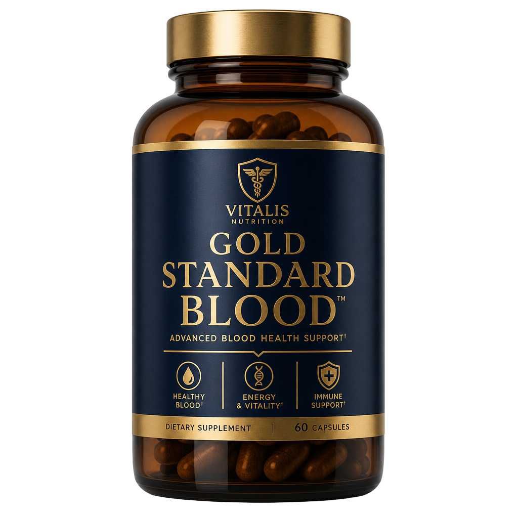 Gold Standard Blood™ supplement bottle with 60 capsules